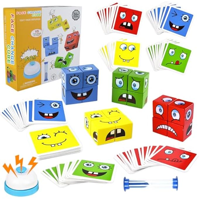 FACE CHANGING MAGIC CUBE, 3D PUZZLE FACE-CHANGING MAGIC CUBE, 3D FACE PUZZLE, WOODEN CUBE PUZZLE, MAGIC CUBE BUILDING BLOCK TOY EQUIPPED WITH SNATCHS BELLSS - Image 1